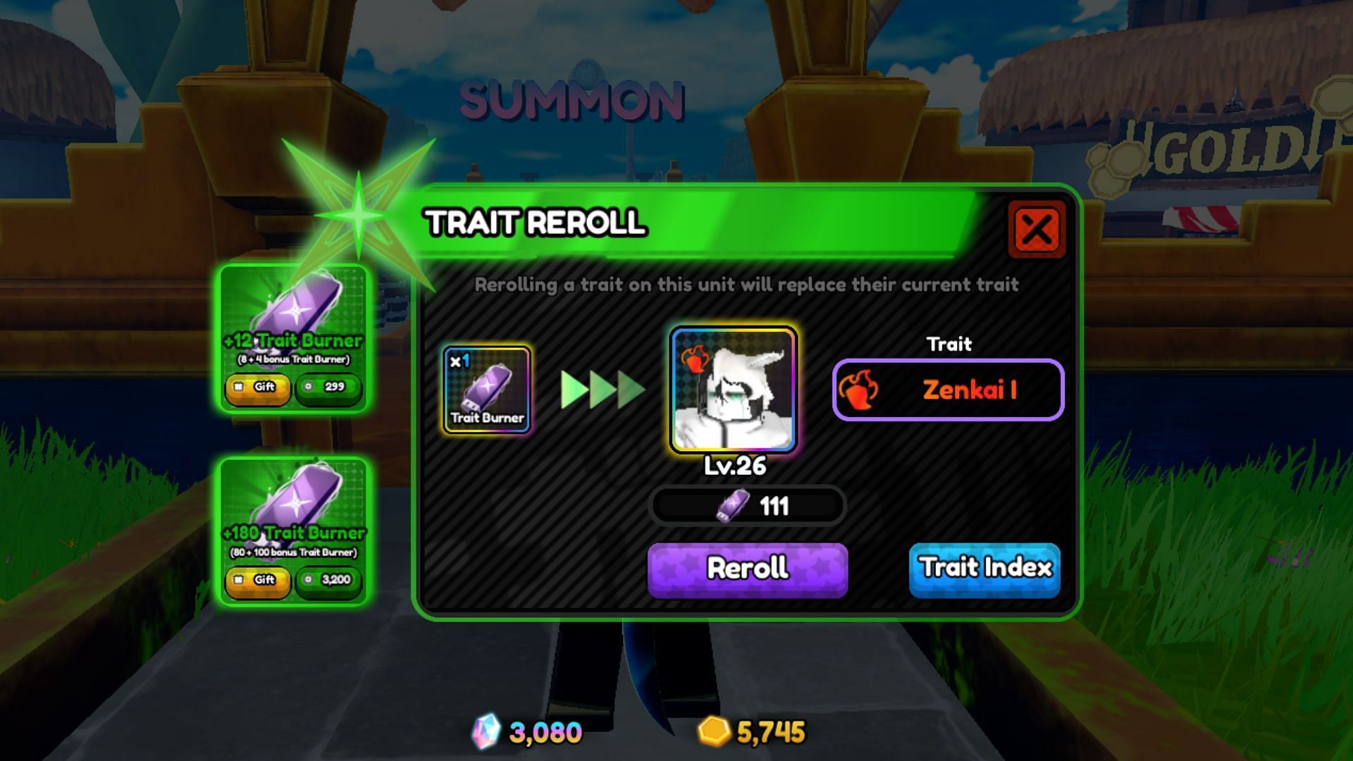 Use Trait Burners to reroll Traits (Image via Roblox)